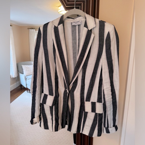 FRAME Vertical Stripe Linen Blazer - Picture 1 of 7
